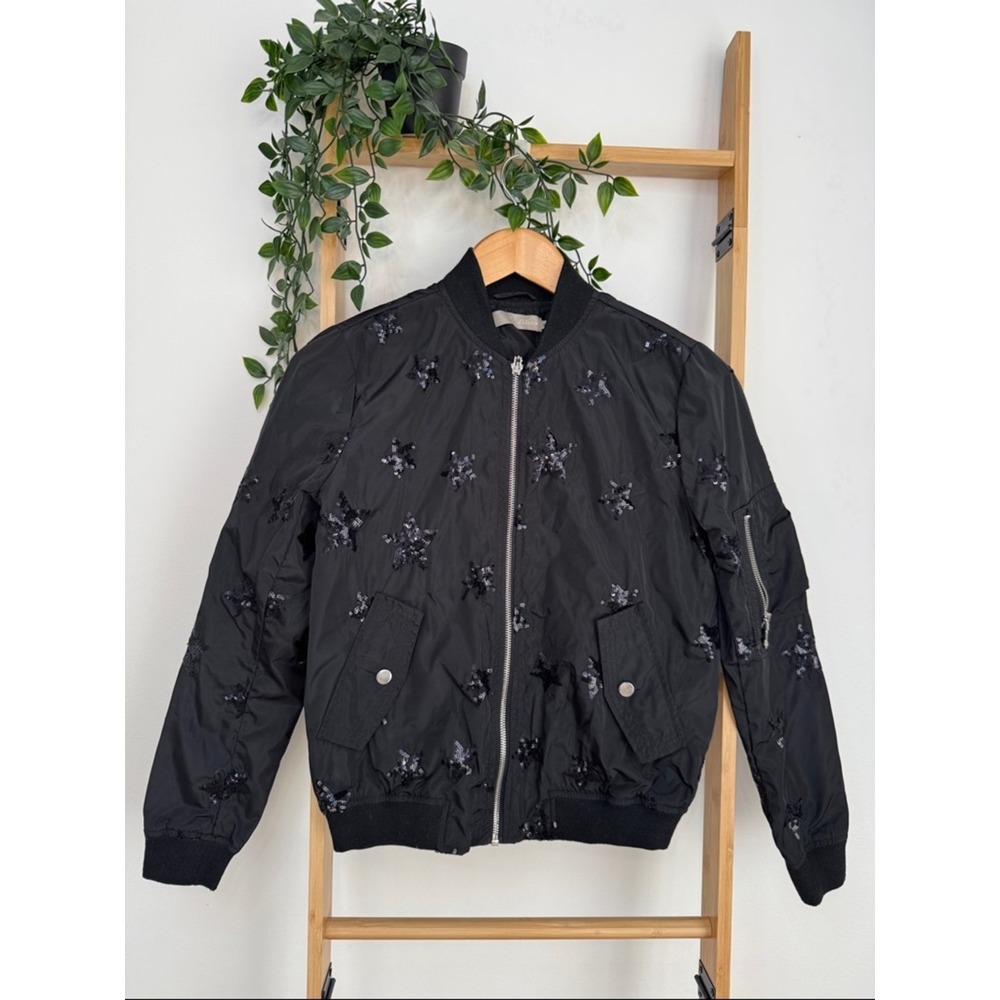 Bata Italian Edgy-Street Urban-Vibe Stary OOTD Statement Black Bomber Jacket (S)
